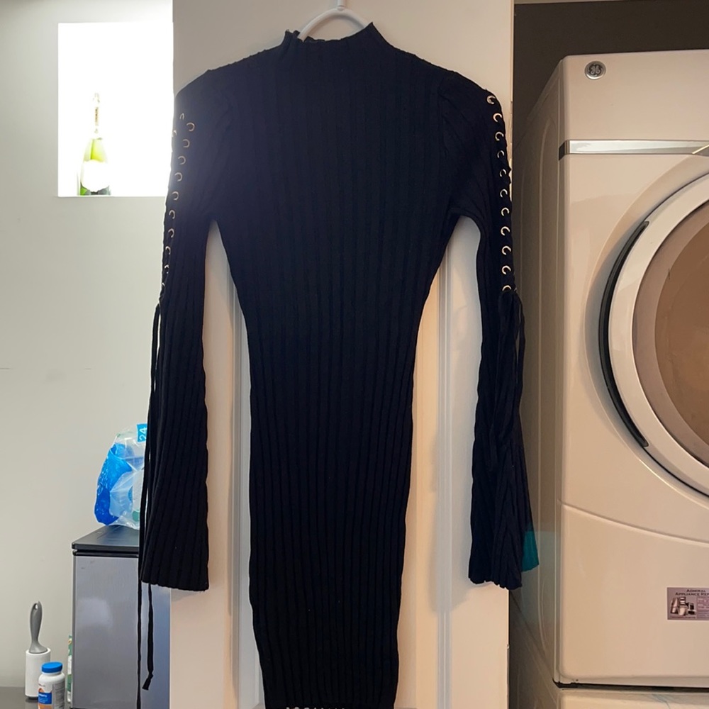 Fashion Nova Medium Body con Black  Sweater dress with gold detailing & ties